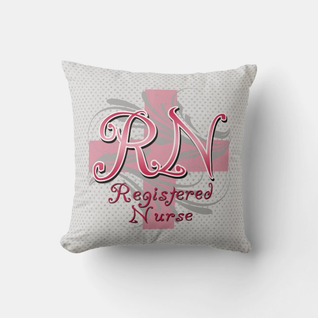 Registered Nurse, Pink Cross Swirls Throw Pillow (Front)