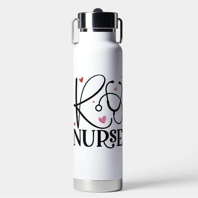 Registered Nurse Pink Heart Stethoscope  Water Bottle (Front)