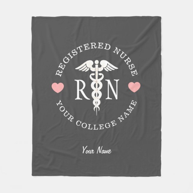 Registered Nurse Pink Hearts Medical Personalized Fleece Blanket (Front)
