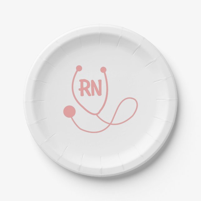 Registered nurse pink stethoscope gift paper plates (Front)