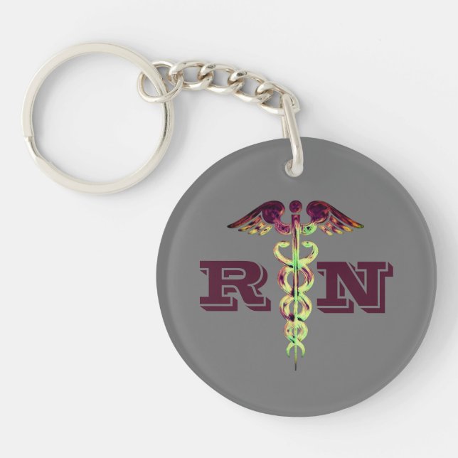 Registered Nurse Purple Caduceus Medical Symbol Keychain (Front)