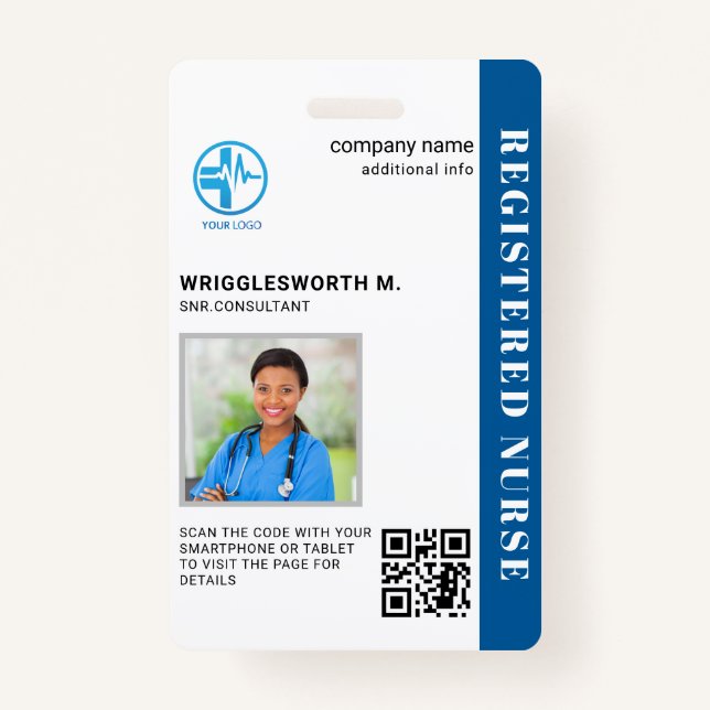 Registered Nurse QR Code Medical Center Photo ID Badge (Front)