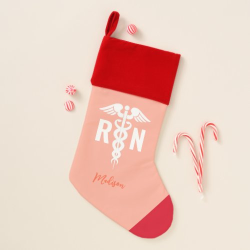 Registered Nurse Red Orange Medical Personalized  Christmas Stocking