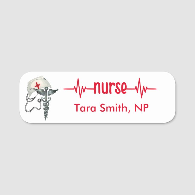 Registered Nurse RN Badge Cute Red Stethoscope (Front)