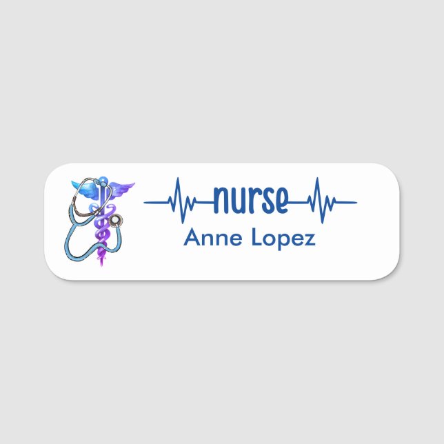 Registered Nurse RN Badge Navy Blue Pink Modern (Front)