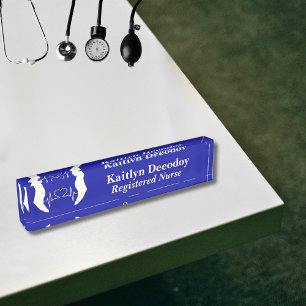 Registered Nurse RN Blue Desk Name Plate