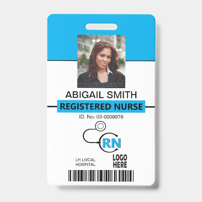 Registered nurse RN blue photo template Badge (Front)