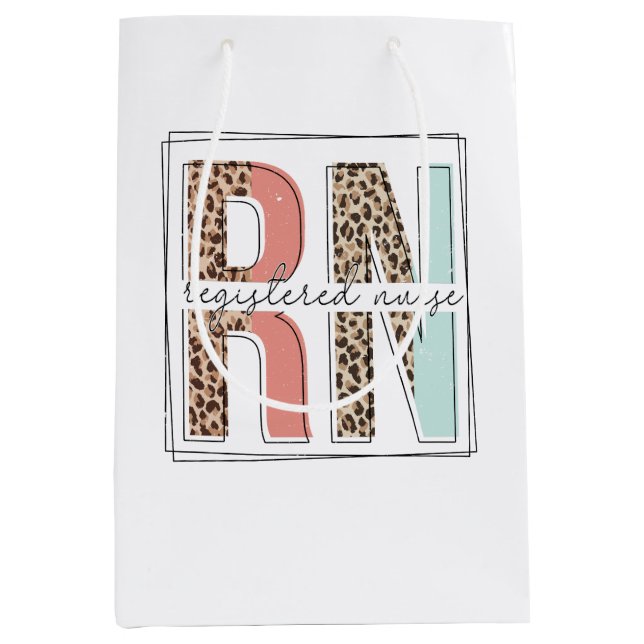 Registered Nurse RN Boho Leopard Pink Medium Gift Bag (Front)