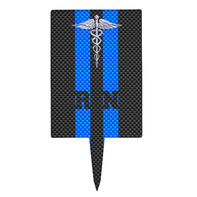 Registered Nurse RN Caduceus Carbon Fiber Decor Cake Topper (Front)