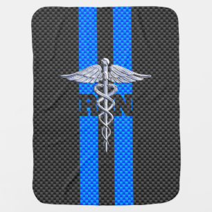 Registered Nurse RN Caduceus Carbon Fiber Print Baby Blanket