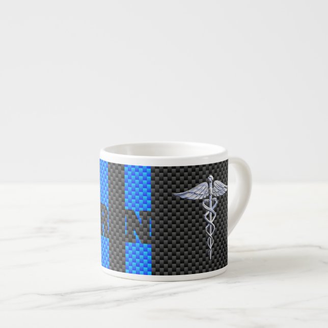 Registered Nurse RN Caduceus Carbon Fiber Print Espresso Cup (Front Right)
