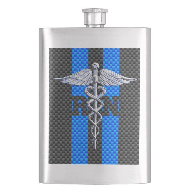 Registered Nurse RN Caduceus Carbon Fiber Print Flask (Front)