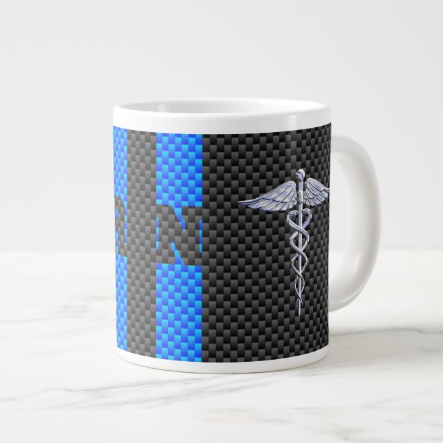 Registered Nurse RN Caduceus Carbon Fiber Print Giant Coffee Mug (Front Right)