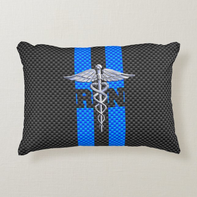 Registered Nurse RN Caduceus Carbon Fiber Stripes Decorative Pillow (Front)
