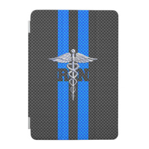 Registered Nurse RN Caduceus Carbon Fiber Stripes iPad Mini Cover