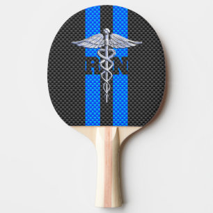 Registered Nurse RN Caduceus Carbon Fiber Stripes Ping Pong Paddle