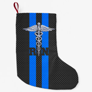Registered Nurse RN Caduceus Carbon Fiber Stripes Small Christmas Stocking