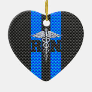 Registered Nurse RN Caduceus Carbon Fiber Style Ceramic Ornament