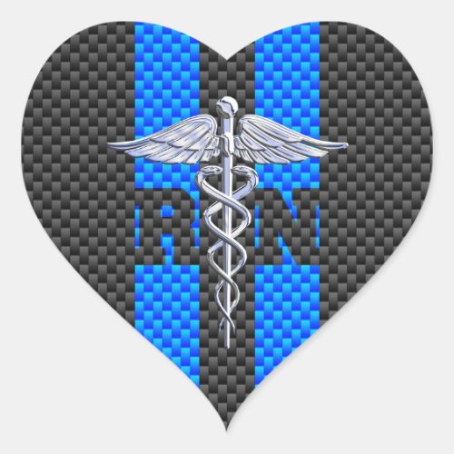 Registered Nurse RN Caduceus Carbon Fiber Style Heart Sticker