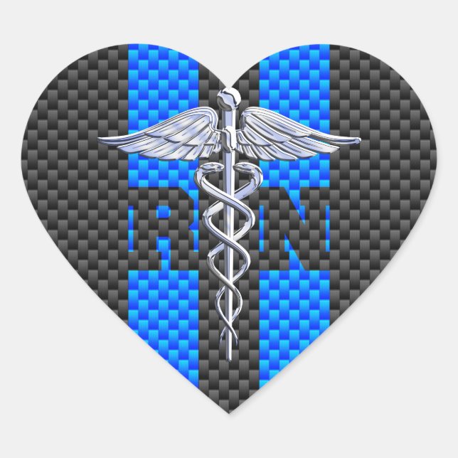 Registered Nurse RN Caduceus Carbon Fiber Style Heart Sticker (Front)