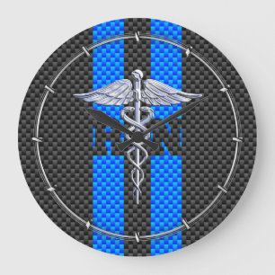 Registered Nurse RN Caduceus Carbon Fiber Style Large Clock