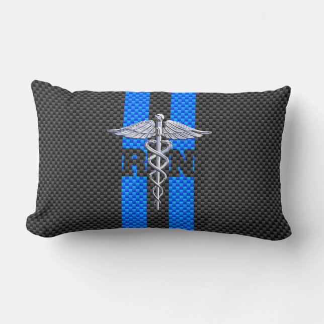 Registered Nurse RN Caduceus Carbon Fiber Style Lumbar Pillow (Front)