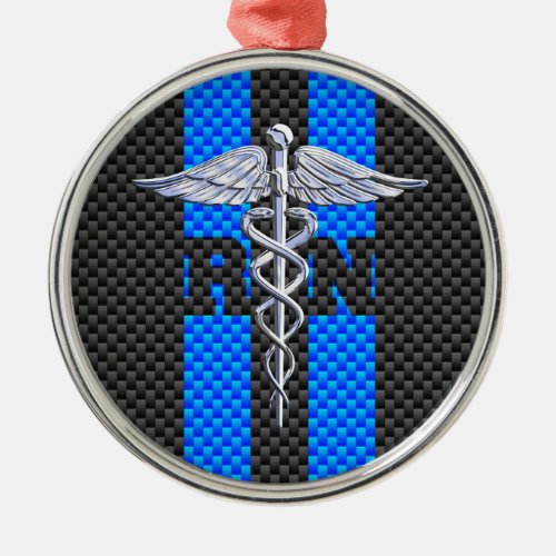 Registered Nurse RN Caduceus Carbon Fiber Style Metal Ornament