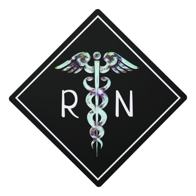 Registered Nurse RN Caduceus Cute Graduation Cap Topper (Front)