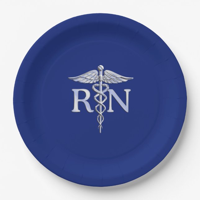 Registered Nurse RN Caduceus Design Paper Plates (Front)