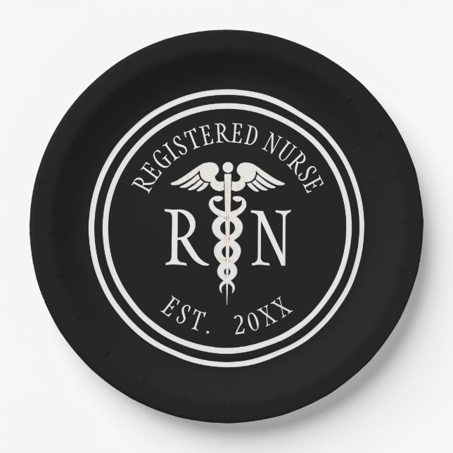 Registered Nurse RN Caduceus Graduation Party Paper Plates (Front)