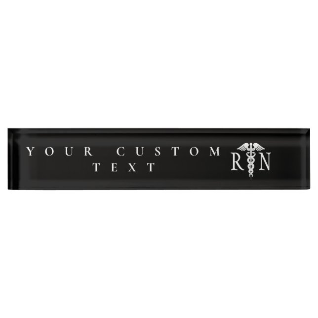 Registered Nurse RN Caduceus Medical Black Modern Desk Name Plate (Front)