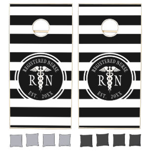 Registered Nurse RN Caduceus Medical Black White Cornhole Set