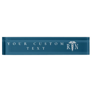 Registered Nurse RN Caduceus Medical Blue Modern Desk Name Plate