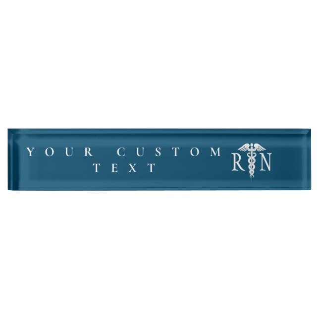 Registered Nurse RN Caduceus Medical Blue Modern Desk Name Plate (Front)