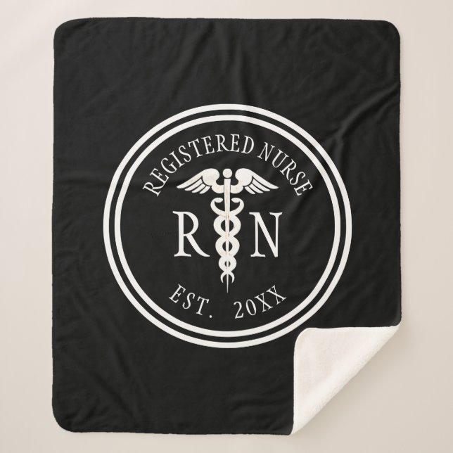 Registered Nurse RN Caduceus Medical Classic Sherpa Blanket (Front)