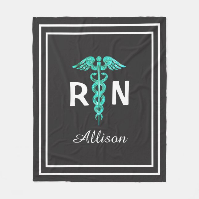 Registered Nurse RN Caduceus Medical Personalized Fleece Blanket (Front)