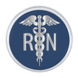 Registered Nurse RN Caduceus - Navy Blue Silver Finish Lapel Pin