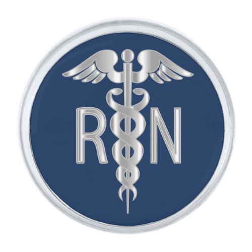 Registered Nurse RN Caduceus _ Navy Blue Silver Finish Lapel Pin