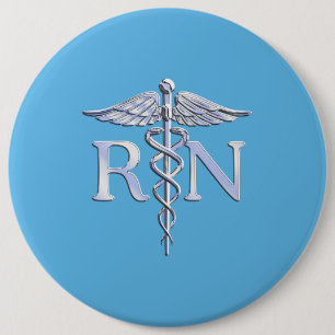 Registered Nurse RN Caduceus on Baby Blue Button