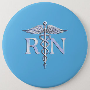 Registered Nurse RN Caduceus on Baby Blue Button