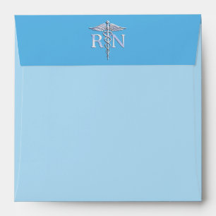 Registered Nurse RN Caduceus on Baby Blue Decor Envelope