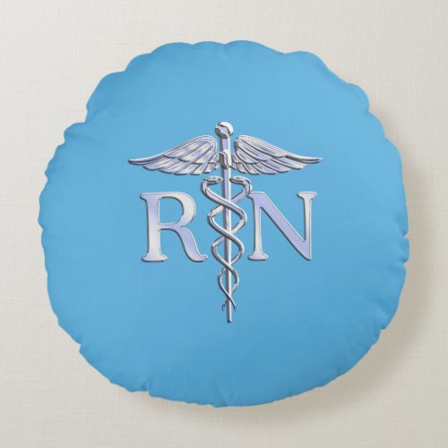 Registered Nurse RN Caduceus on Baby Blue Decor Round Pillow