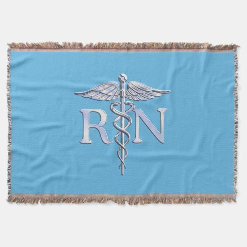 Registered Nurse RN Caduceus on Baby Blue Decor Throw Blanket