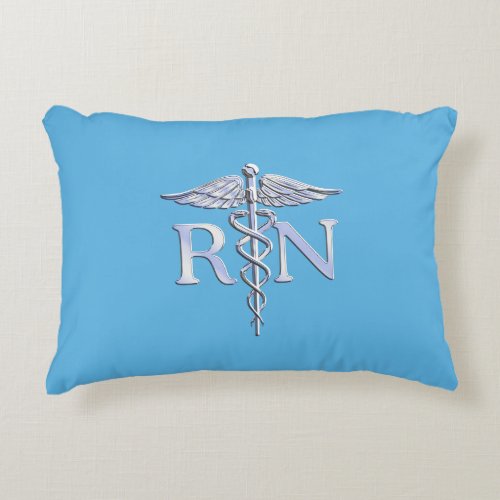 Registered Nurse RN Caduceus on Baby Blue Decorative Pillow