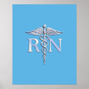 Registered Nurse RN Caduceus on Baby Blue Poster