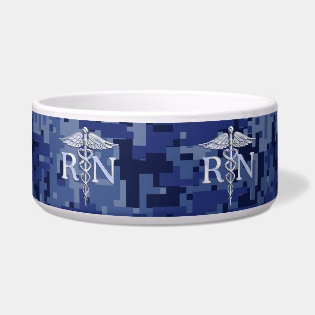 Registered Nurse RN Caduceus on Blue Camo Bowl (Front)