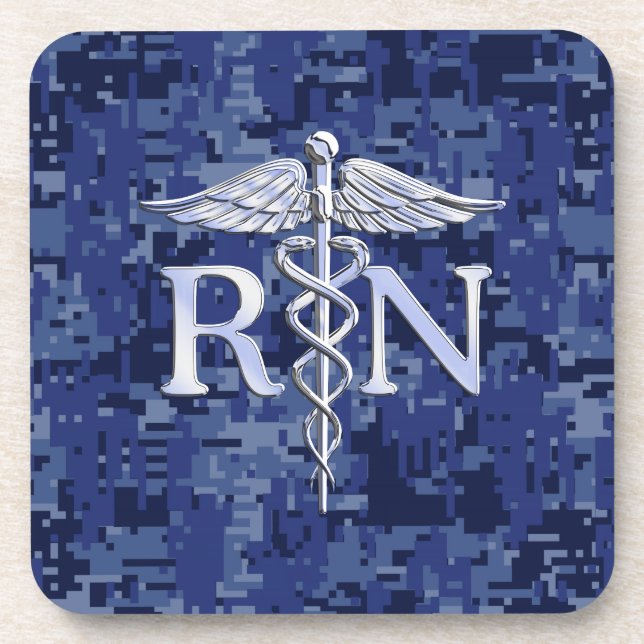 Registered Nurse RN Caduceus on Blue Camo Coaster (Front)