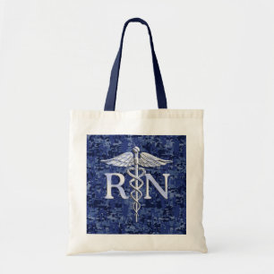 Registered Nurse RN Caduceus on Blue Camo Tote Bag