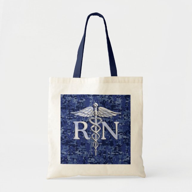 Registered Nurse RN Caduceus on Blue Camo Tote Bag (Front)
