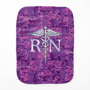 Registered Nurse RN Caduceus on Fuchsia Camo Burp Cloth